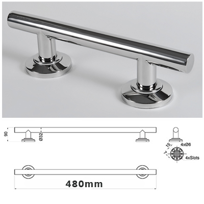 Straight Grab Rail Bar 480mm Chrome