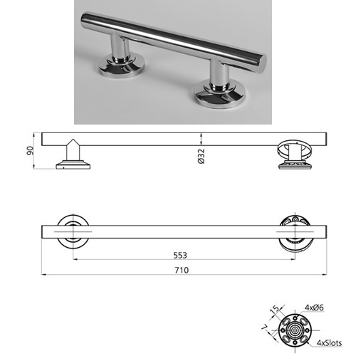 Straight Grab Rail Bar 710mm