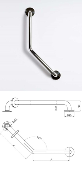 Stainless Steel 135 Cranked Grab Rail Width 450mm