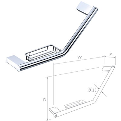 Angled Grab Rail With Soap Dish Chrome