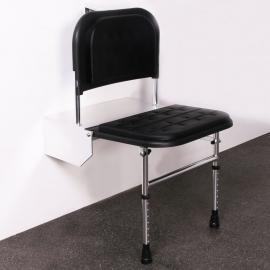 Black padded Doc M shower seat with legs, polished frame