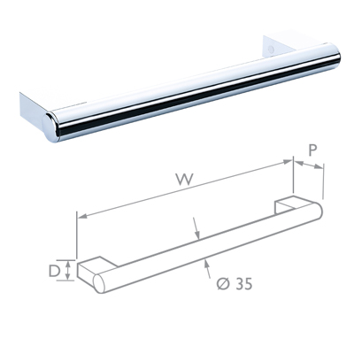 Voda Bespoke Chrome Grab Rail 600mm 