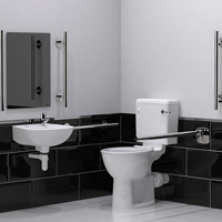 Close coupled Doc M toilet pack with stainless steel concealed fixing luxury grab rails