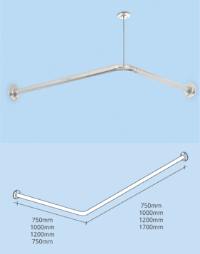 25mm L Shaped Curtain Rail 700 x 700mm Mirror Polished