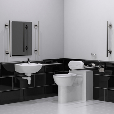 Back to Wall Doc M Toilet pack with stainless steel concealed fixing luxury grab rails