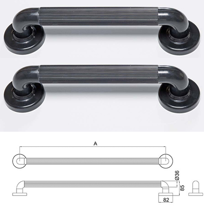 Black Grab Rail Plastic Fluted 450mm Twin Pack